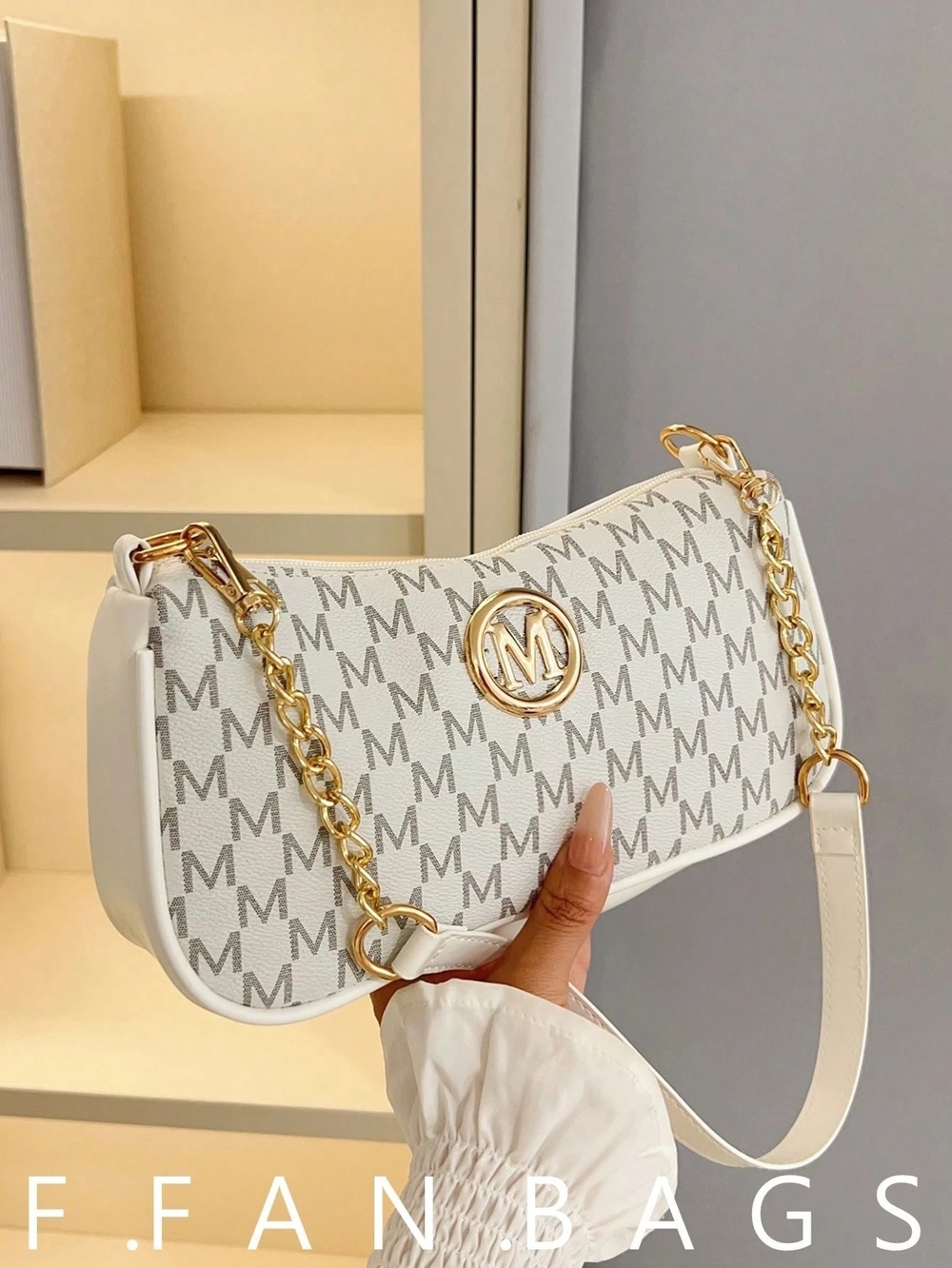 8 Other Reasons White Monogram Shoulder Bag with Gold Hardware